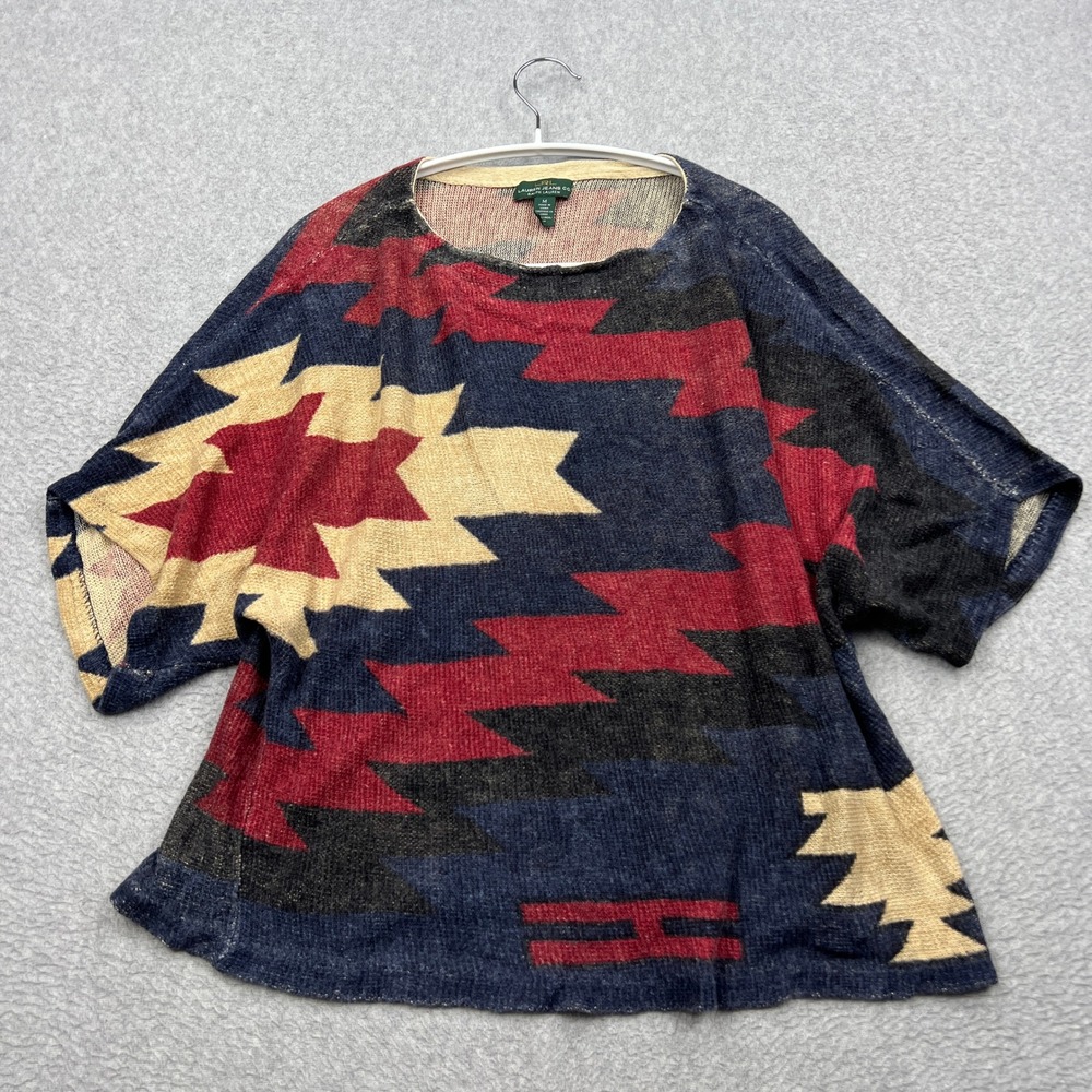 Ralph Lauren Jeans Co Sweater Womens Medium Multi Aztec 100% Linen Dolman Top